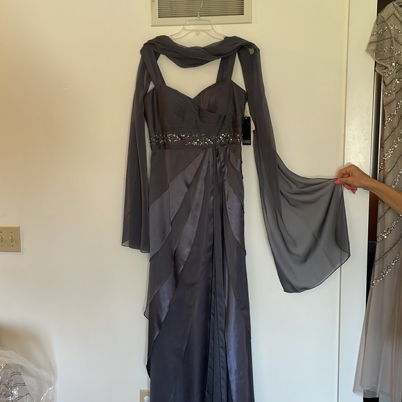 Adrianna Papell floor length dress, multi charcoal colors. - Picture 6 of 6